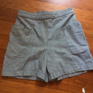 High rise striped denim pocket shorts